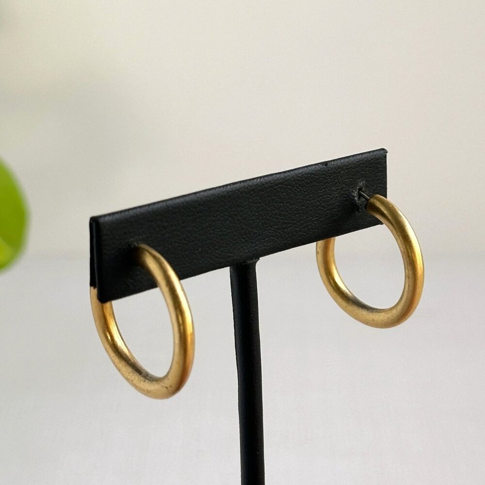 Sterling Silver Brushed Gold Medium Hoop Earrings For Pierced Ears 1" Diameter